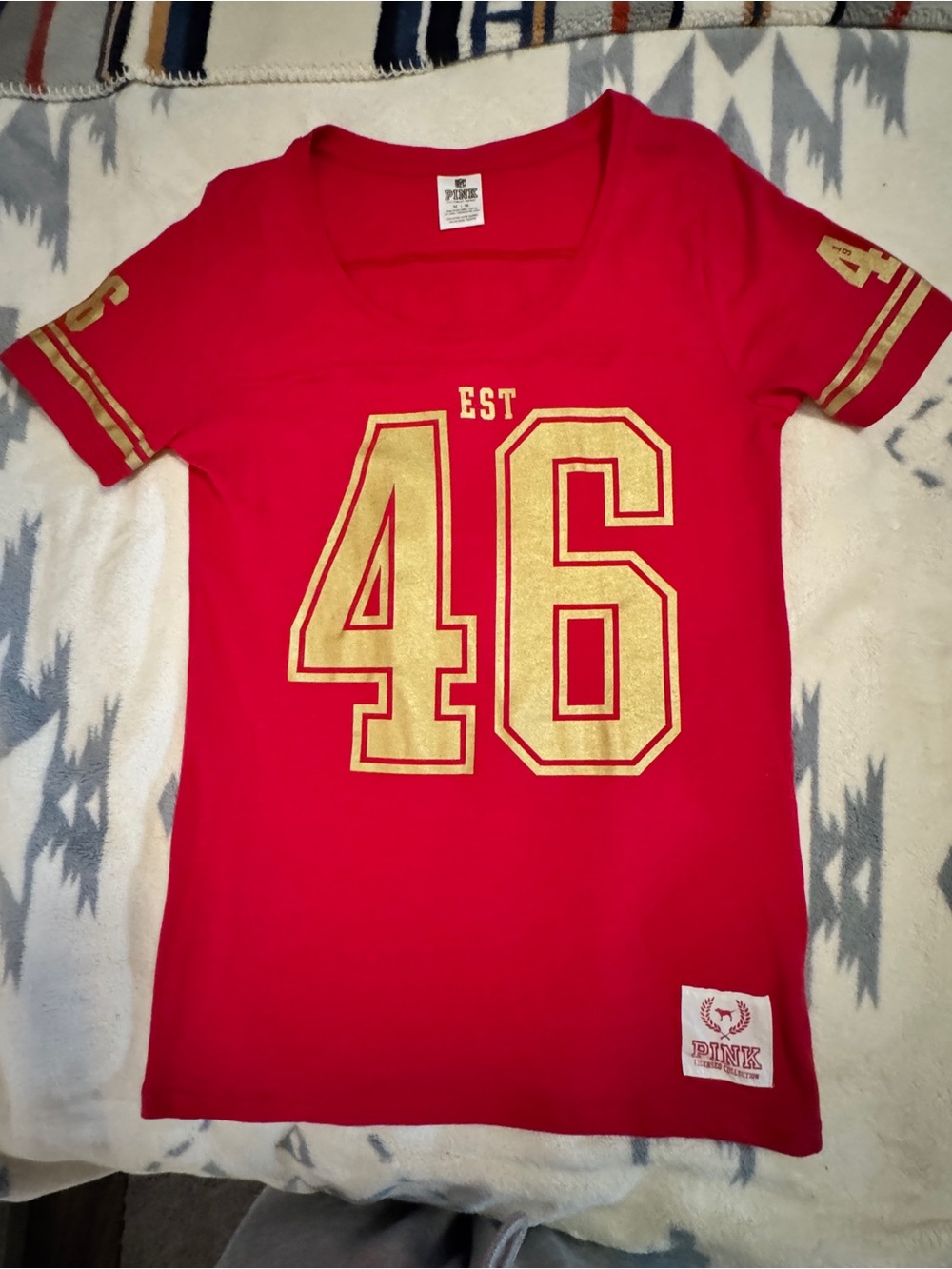 PINK Victoria's Secret Red Tee with Gold '46' Graphic